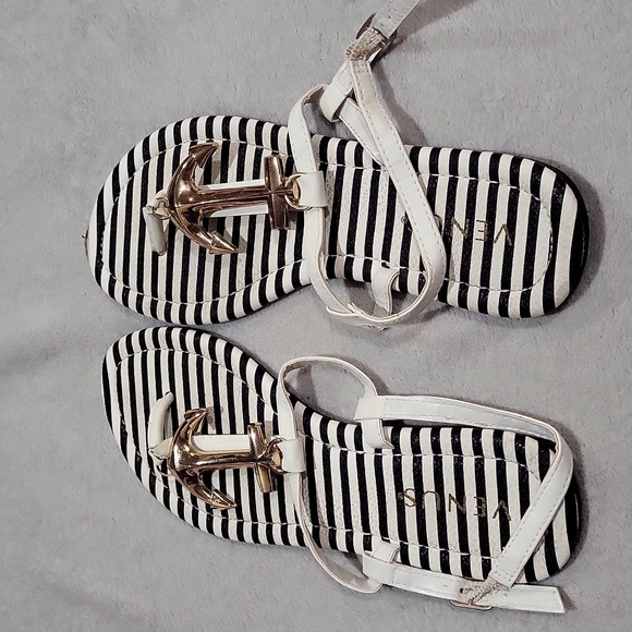 VENUS Black and White Striped Anchor Sandals - Picture 3 of 13
